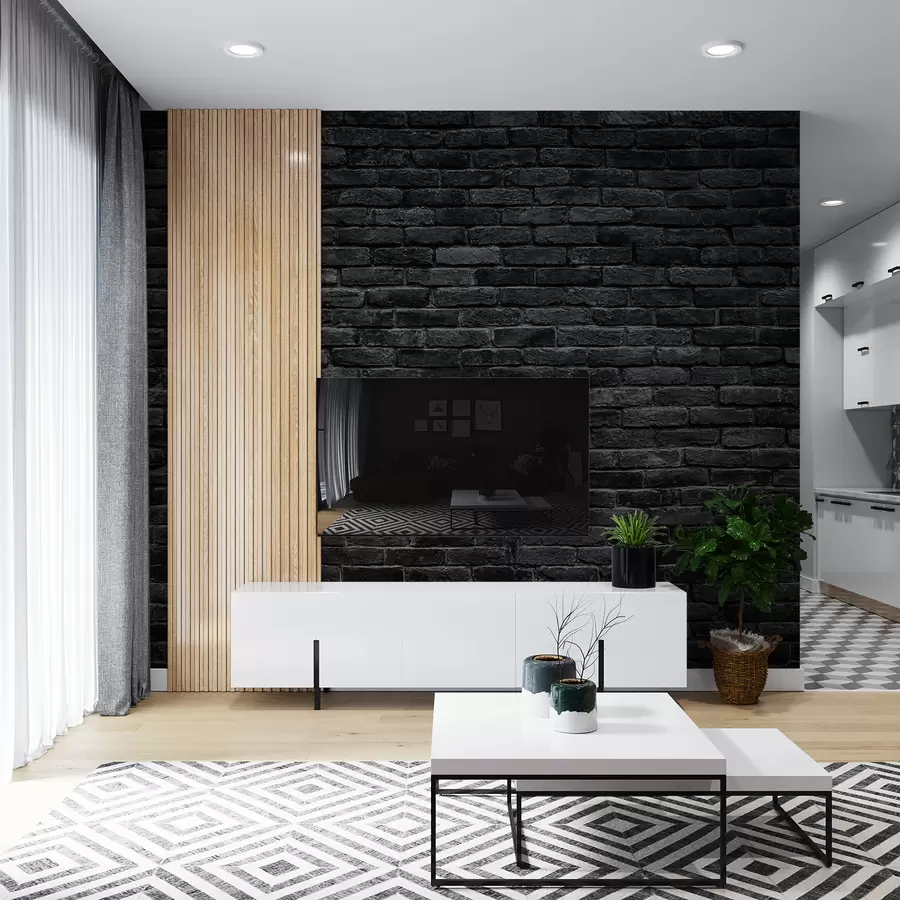 carta da parati Carta da parati in mattoni neri nr. u53027