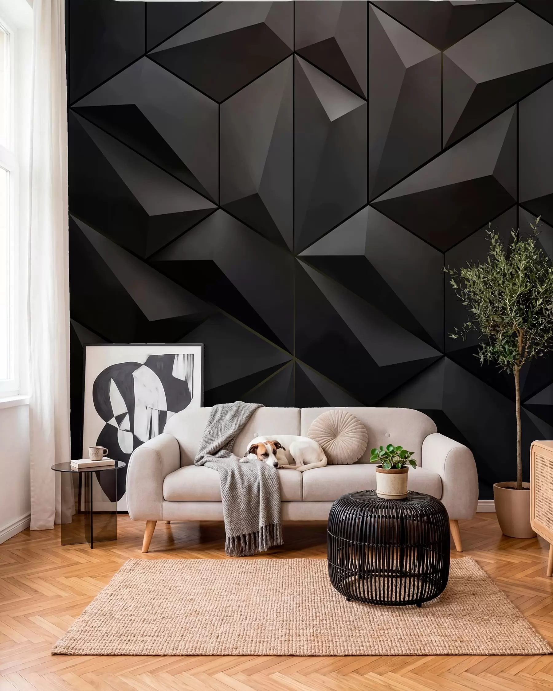 Carta da parati  Forme geometriche 3D Sfaccettature nere