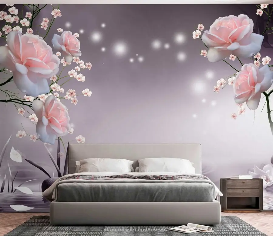 Carta da parati 3D Fiori Rose sulle increspature dell'acqua n. u01045