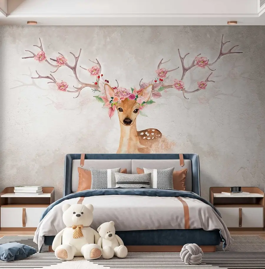 carta da parati Cervo con fiori sulle corna nr. u04671