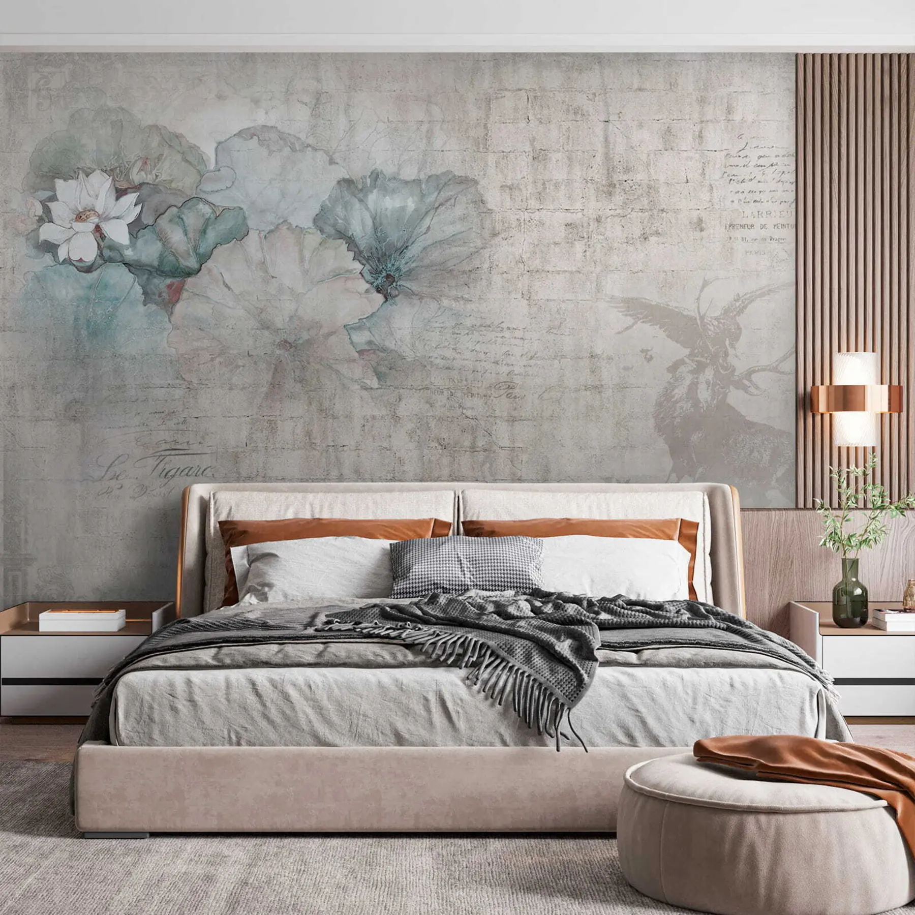 carta da parati Fiori e caccia in stile grunge nr. u04724