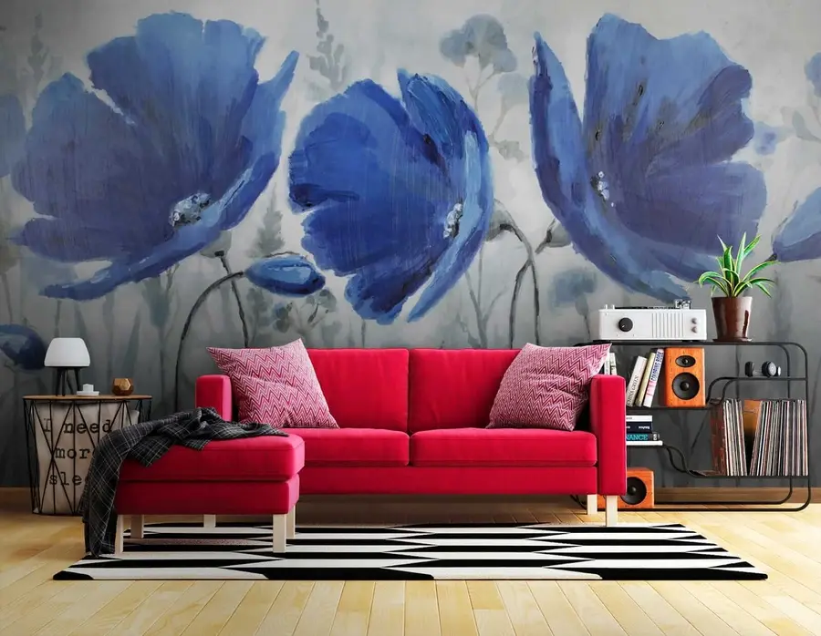 Carta da parati Fiori grandi Fiori blu n. u07033