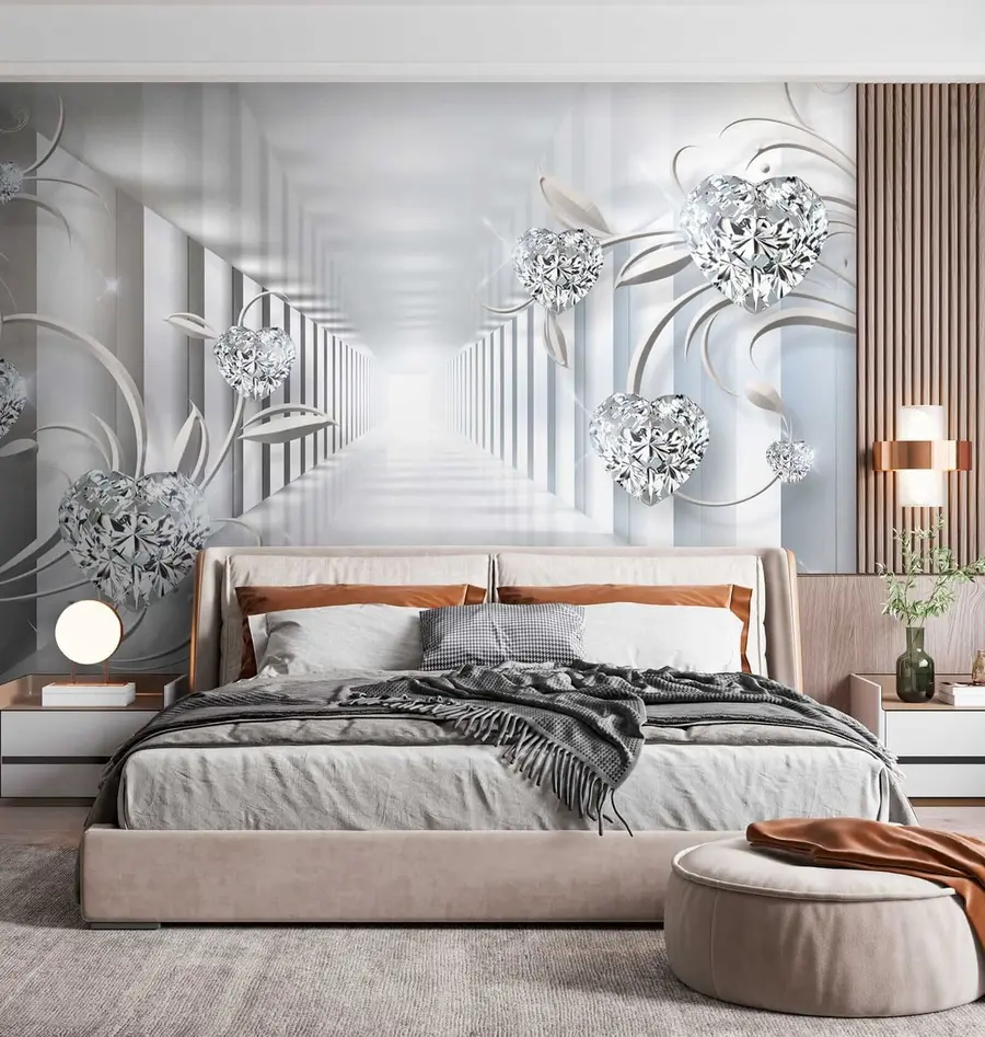 Carta da parati 3D Cuori di diamante nel tunnel 