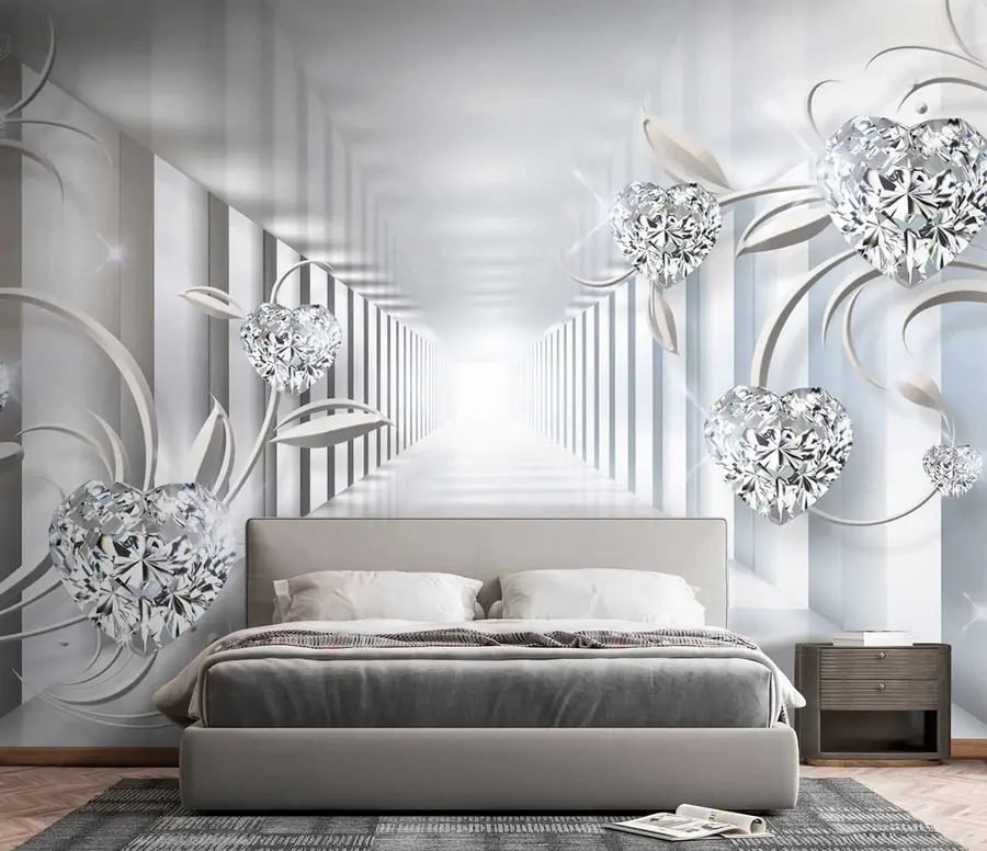 Carta da parati 3D Cuori di diamante nel tunnel 