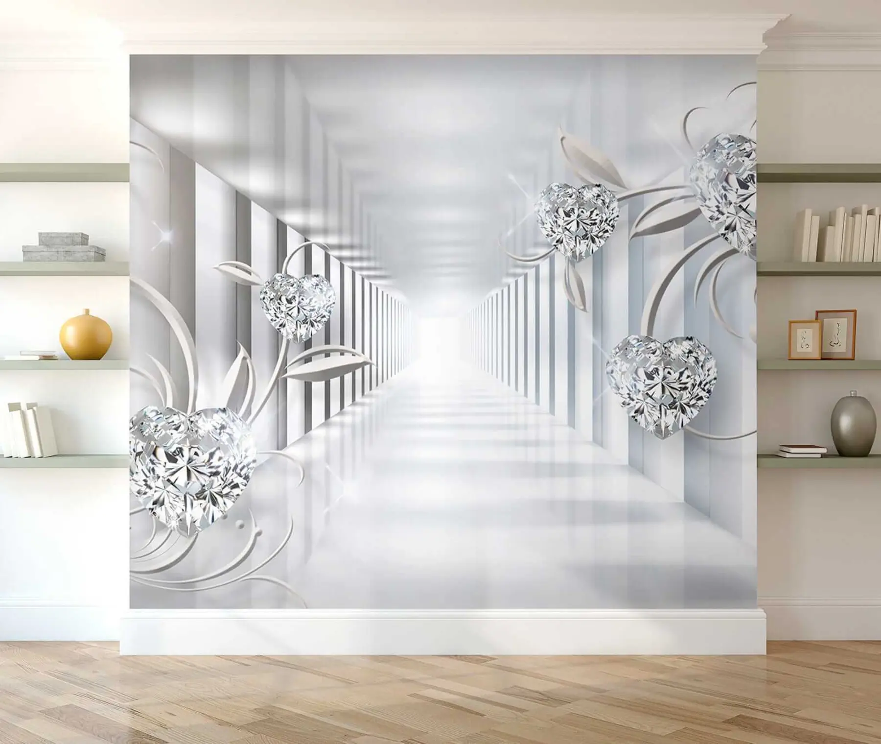 Carta da parati 3D Cuori di diamante nel tunnel 