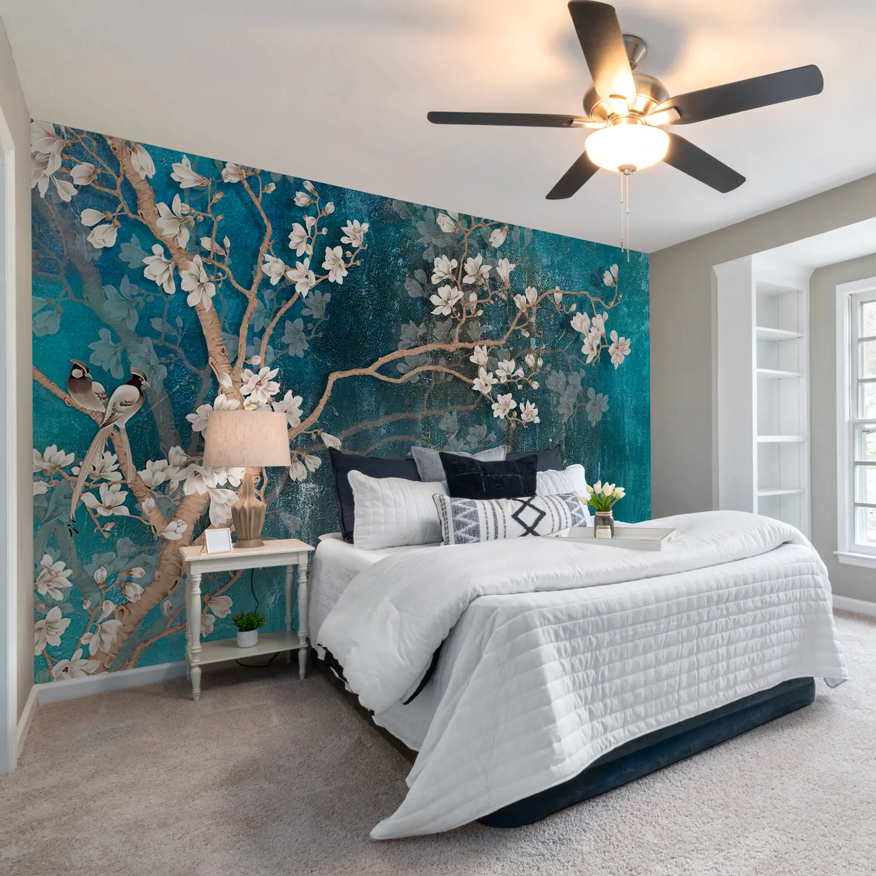 Carta da parati Floreale Rami e uccelli in fiore n. u12150