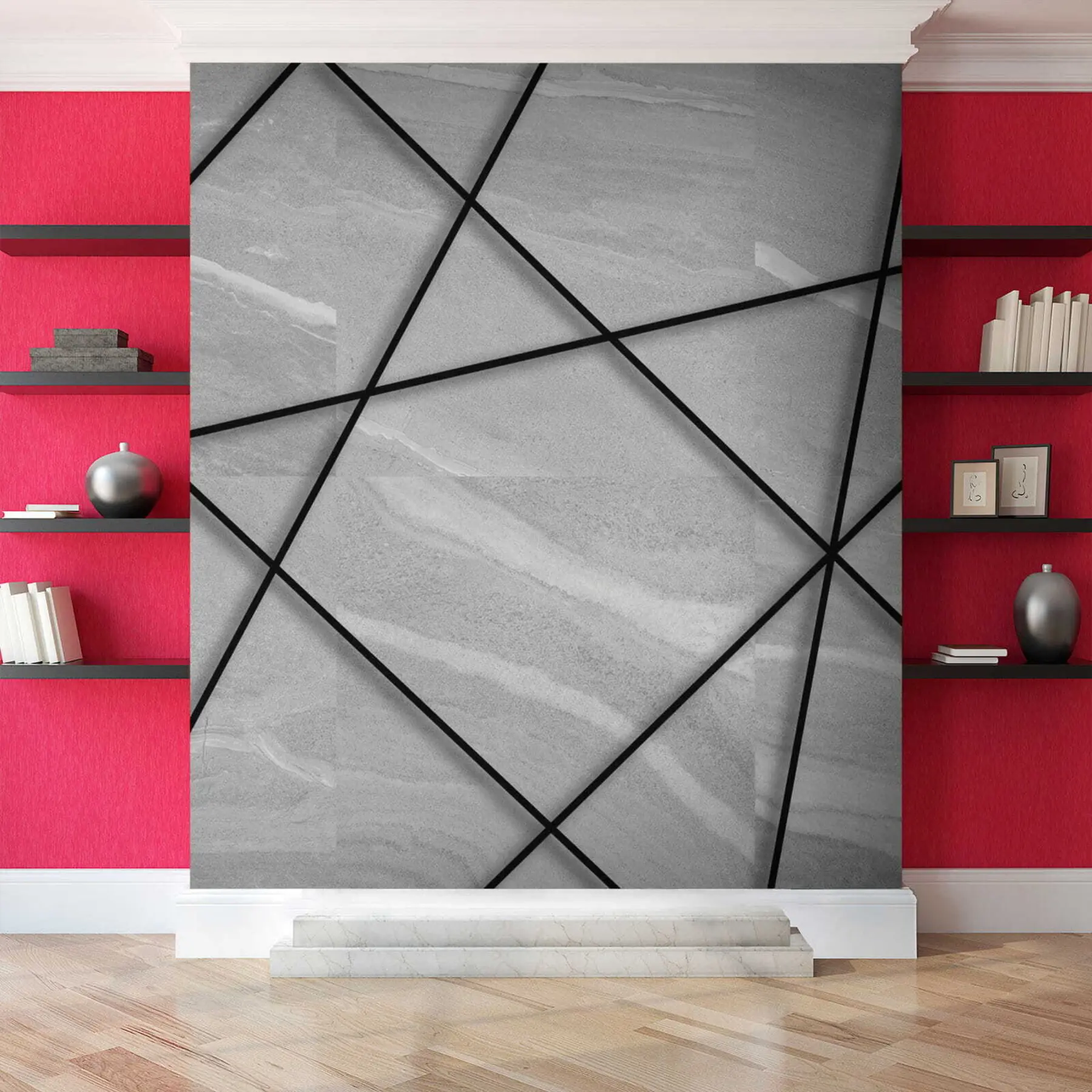 carta da parati Marmo grigio e righe nere nr. u16341