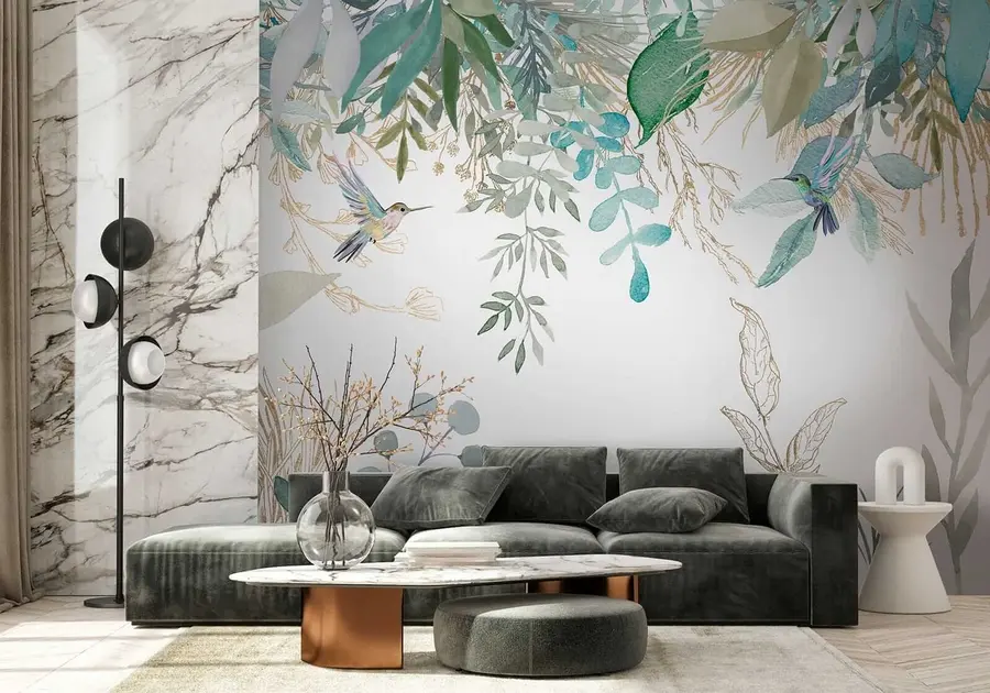 carta da parati Piante esotiche e colibrì nr. u17579