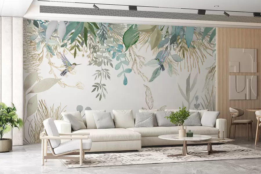 carta da parati Piante esotiche e colibrì nr. u17579