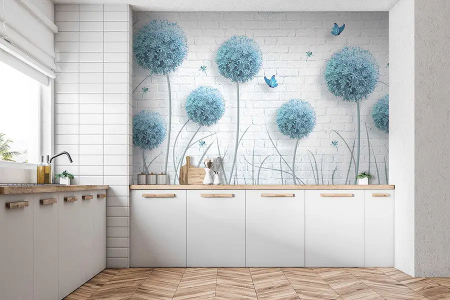 Carta da parati Floreale Denti di leone blu n. u21187