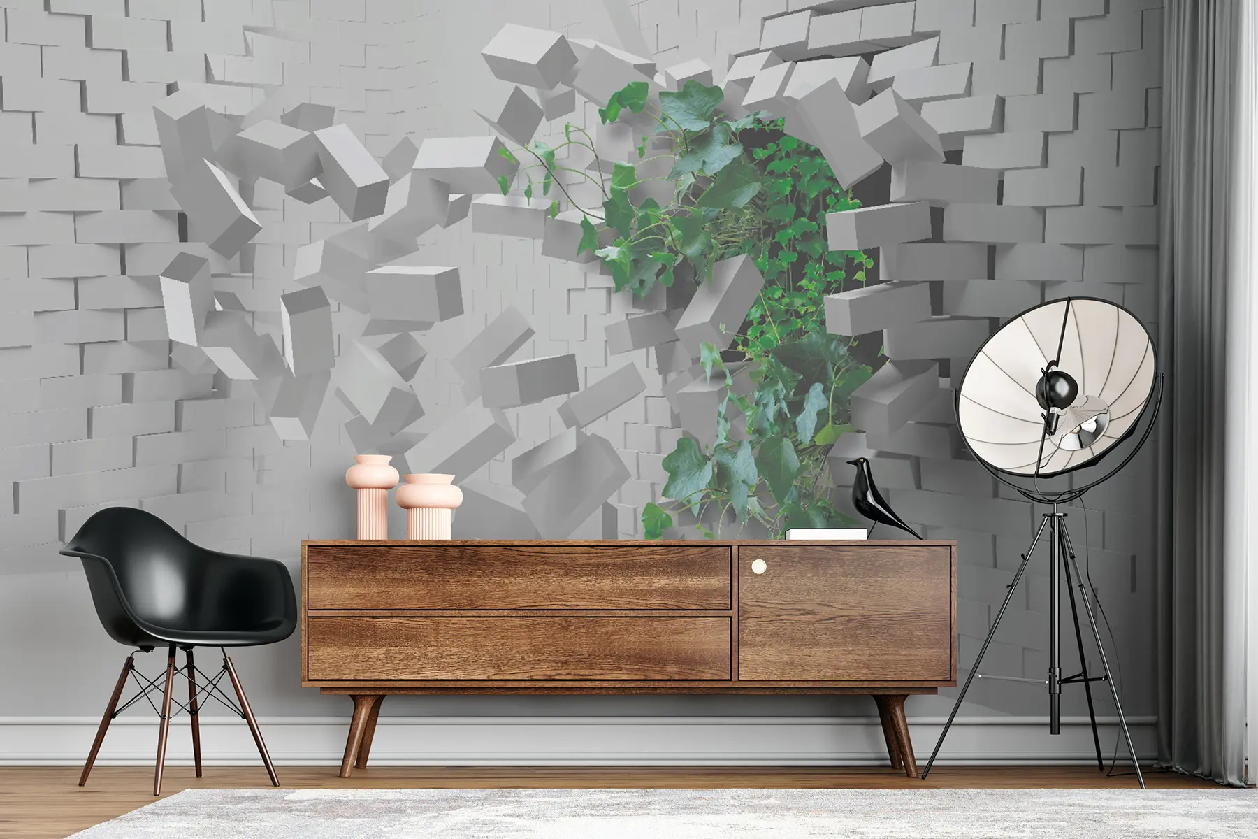 Carta da parati Mattoni 3D Ivy sfonda il muro n. u22697