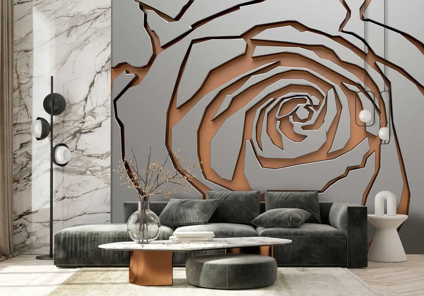 Carta da parati con rose Rosa metallica n. u25163