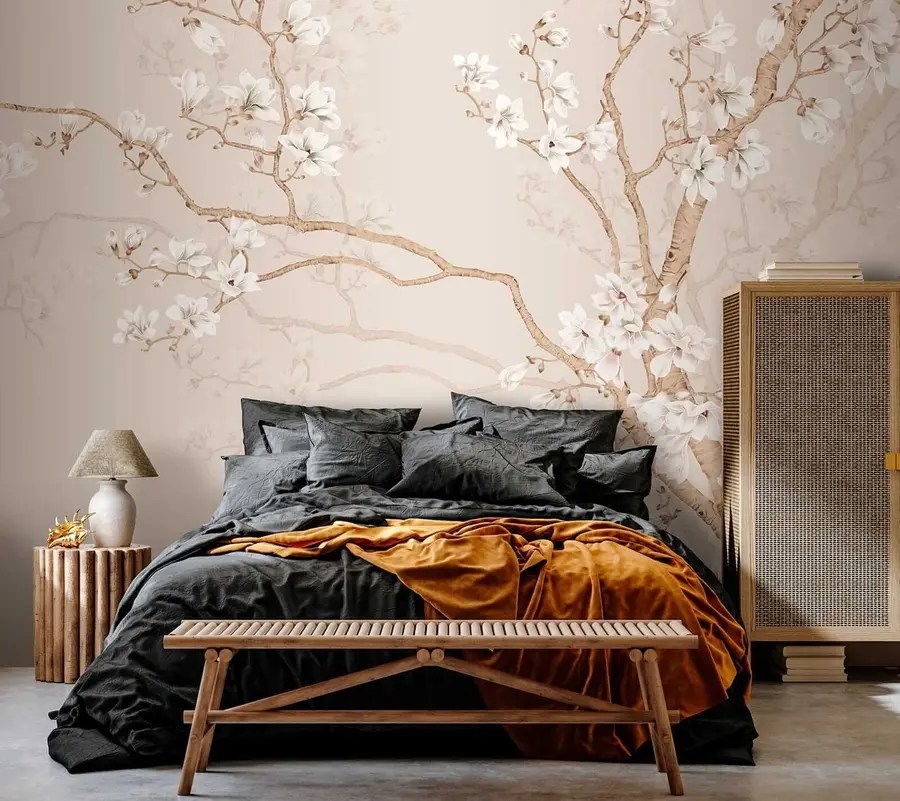 carta da parati Albero in fiore e uccelli nr. u25842