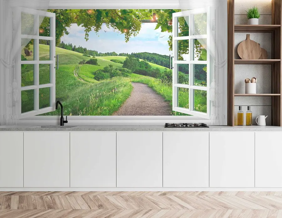 Carta da parati Finestre Vista dalla finestra alla radura