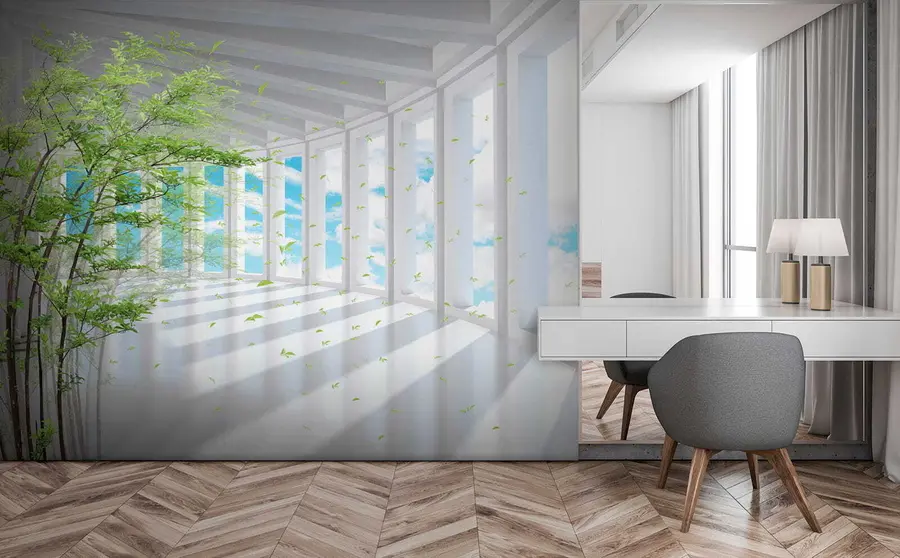 Carta da parati Finestre Tunnel con vista nuvola