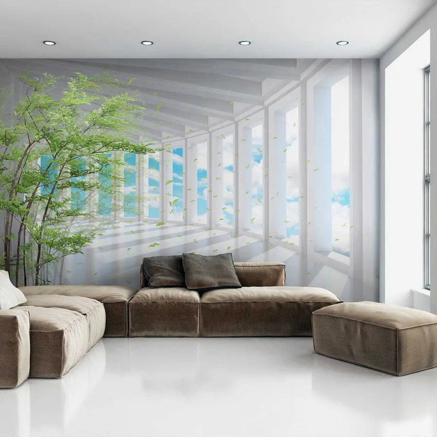 Carta da parati Finestre Tunnel con vista nuvola