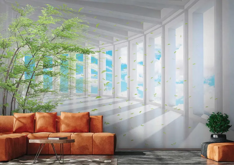 Carta da parati Finestre Tunnel con vista nuvola