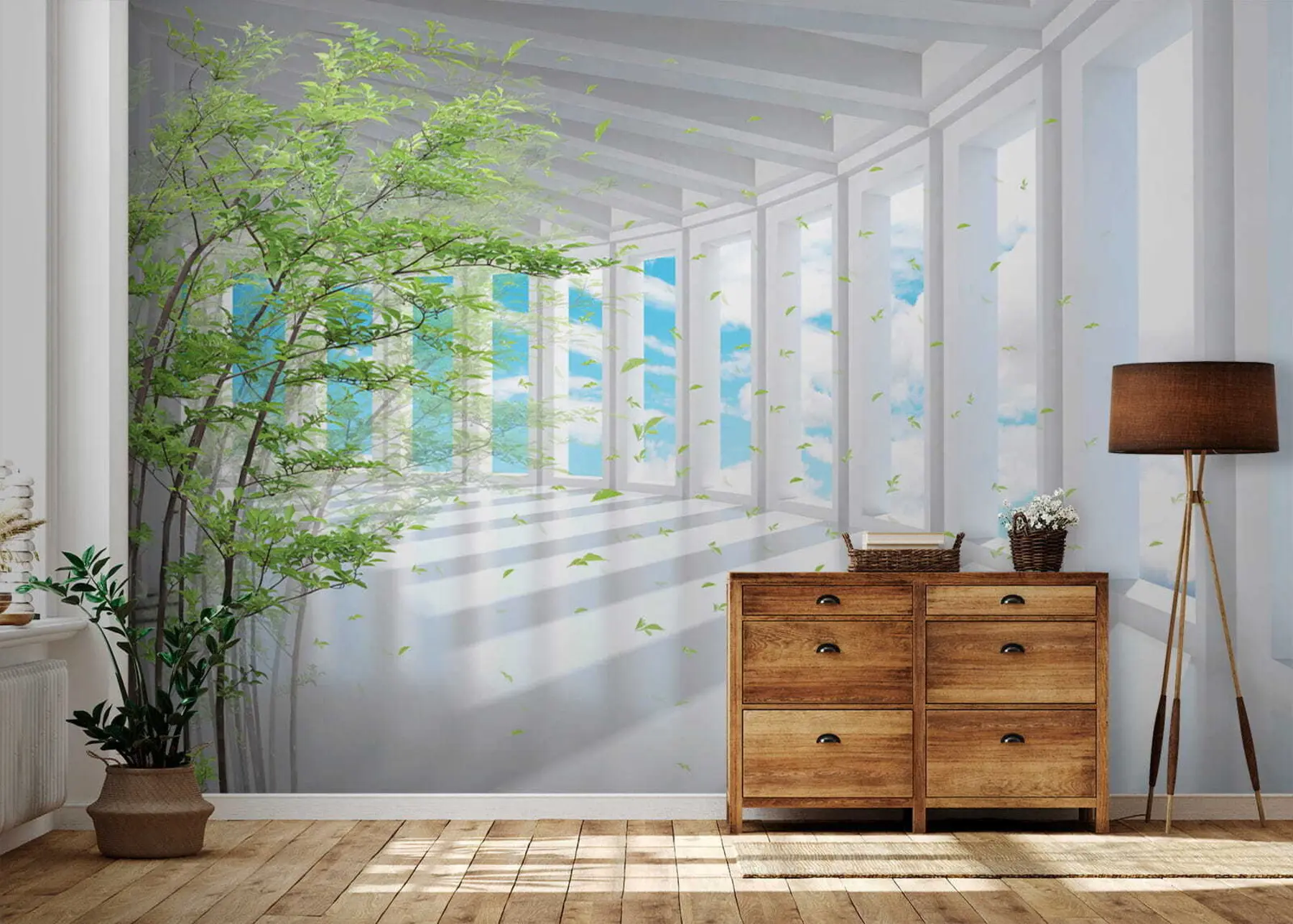 Carta da parati Finestre Tunnel con vista nuvola