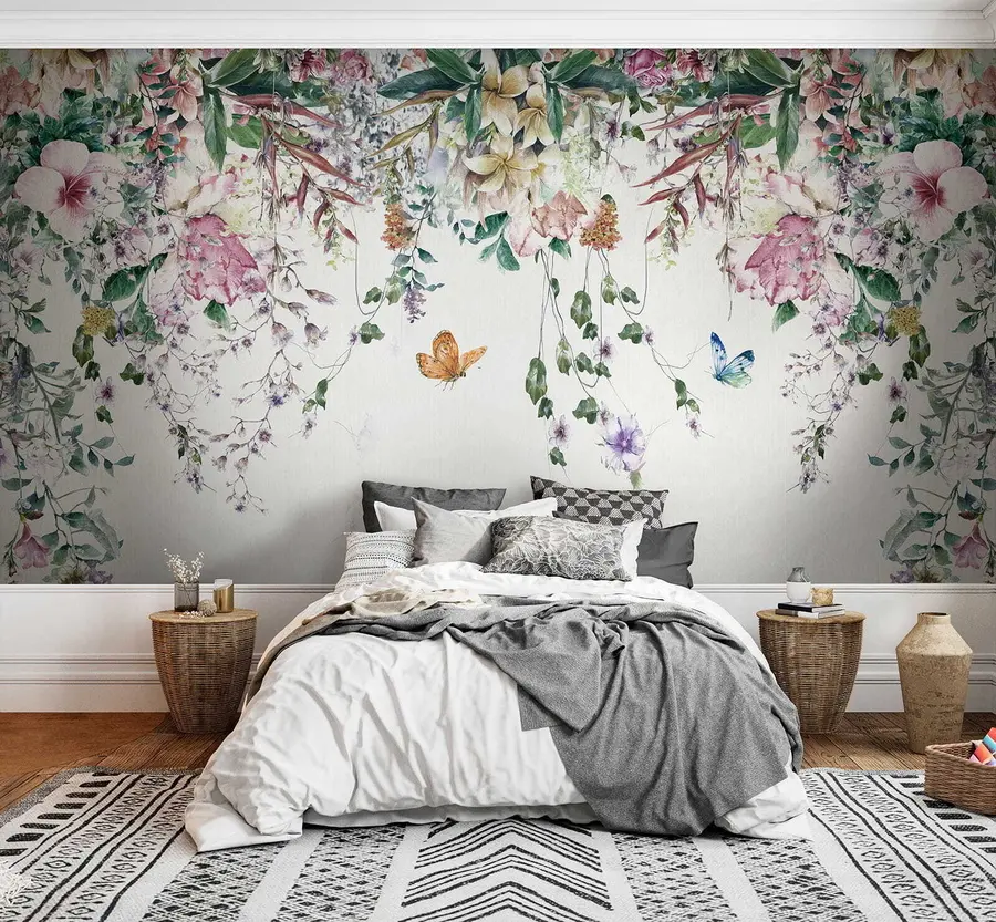 Carta da parati Floreale Fiori e farfalle esotici n. u30601