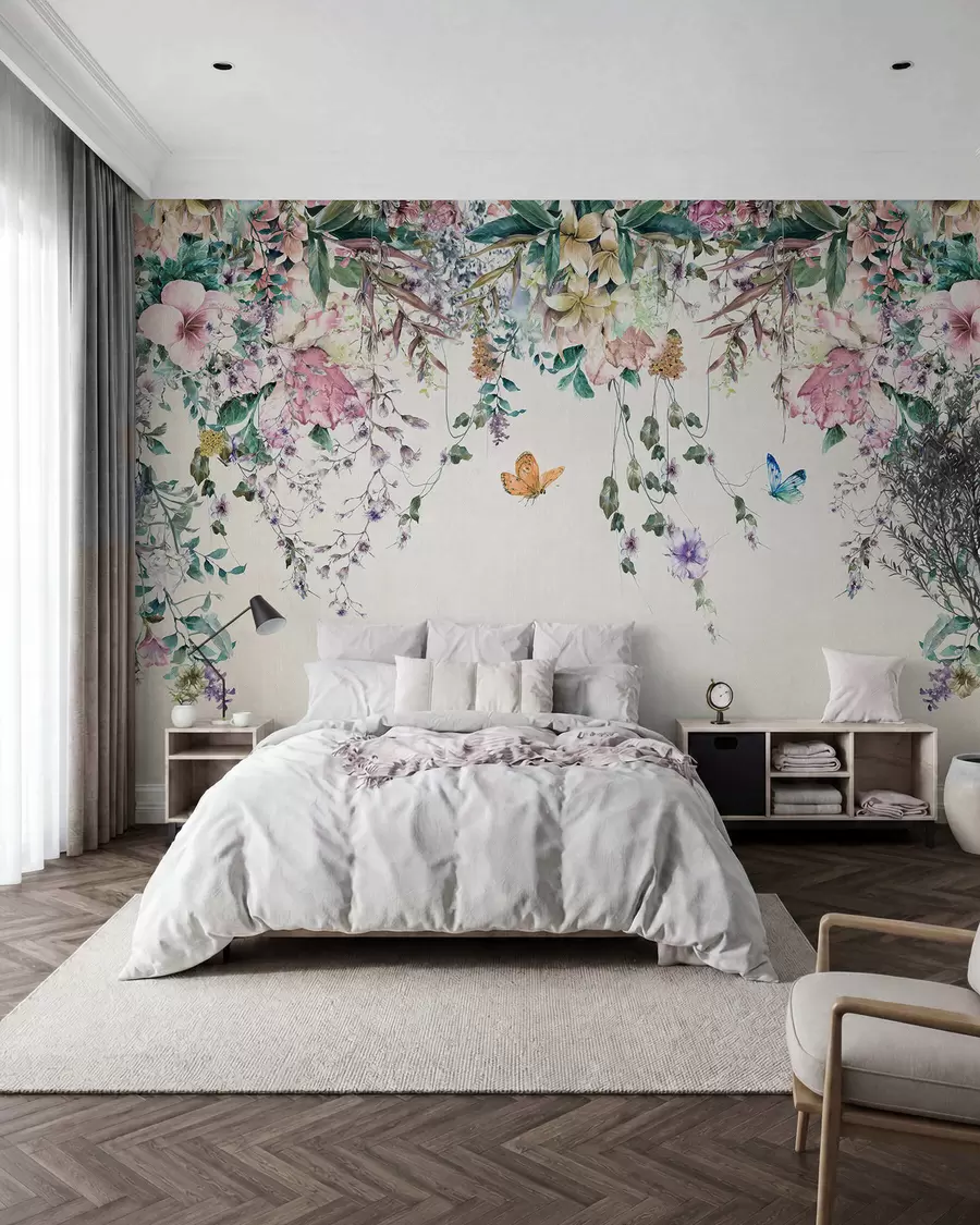 Carta da parati Floreale Fiori e farfalle esotici n. u30601