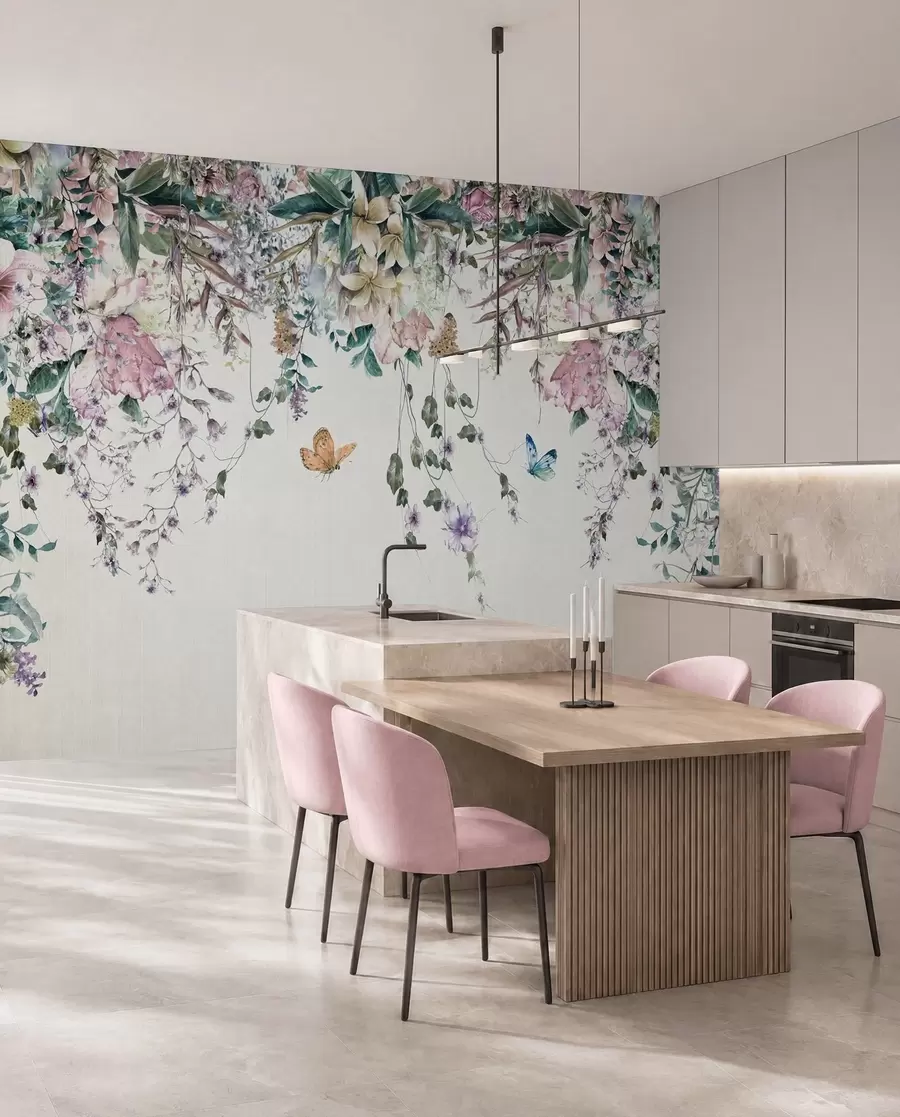 Carta da parati Floreale Fiori e farfalle esotici n. u30601
