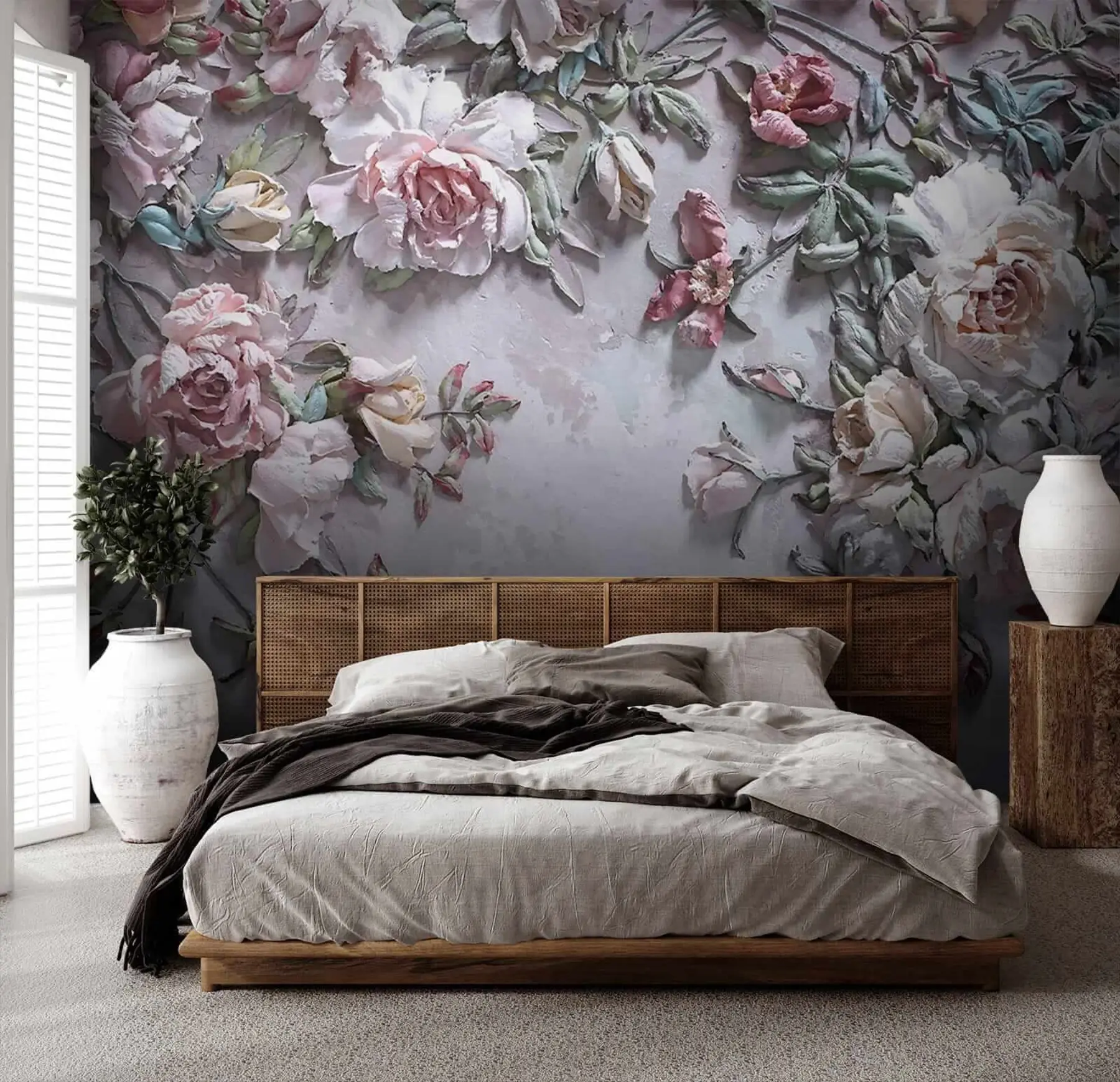 Carta da parati 3D Fiori Rose volumetriche sul muro n. u31869