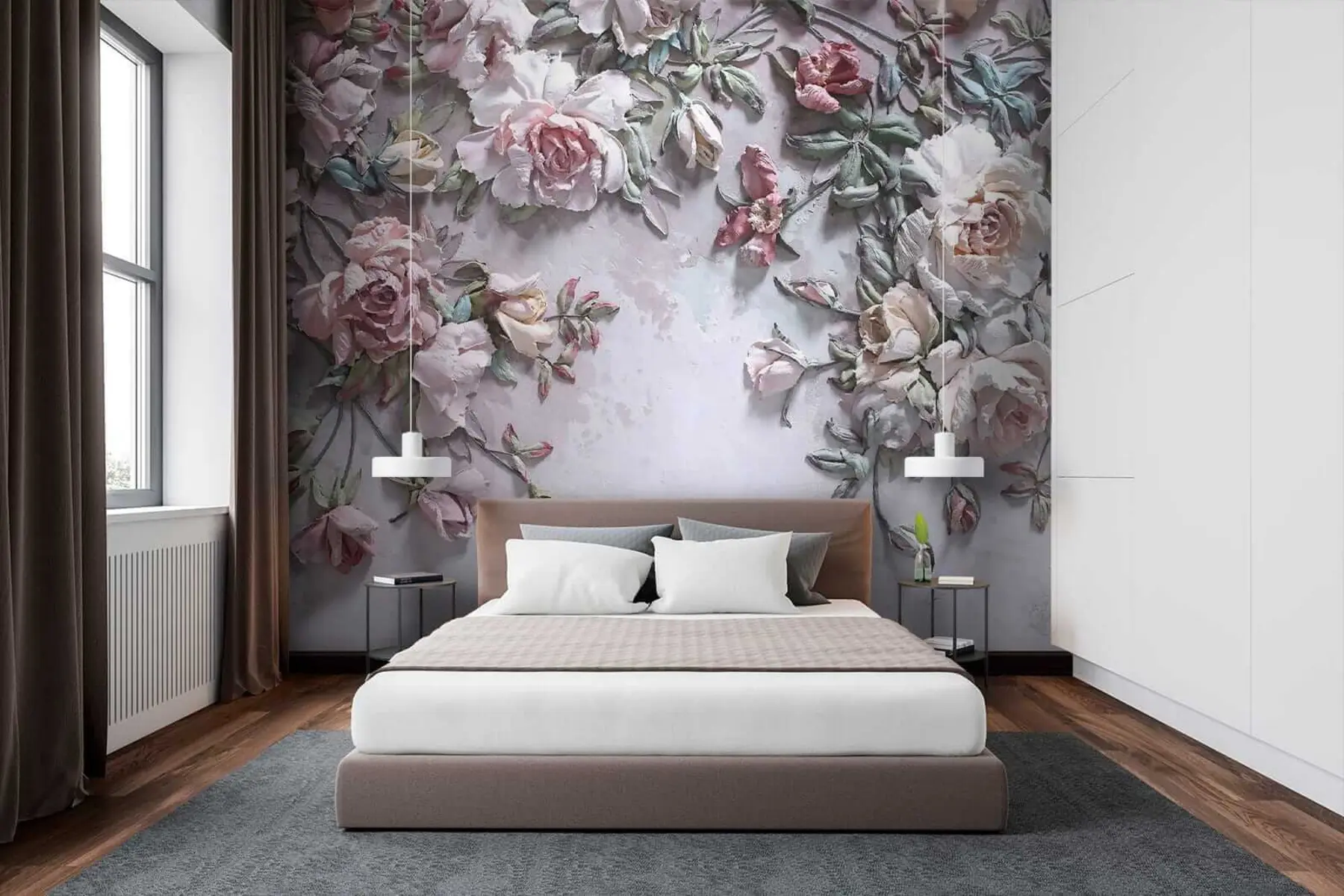 Carta da parati 3D Fiori Rose volumetriche sul muro n. u31869