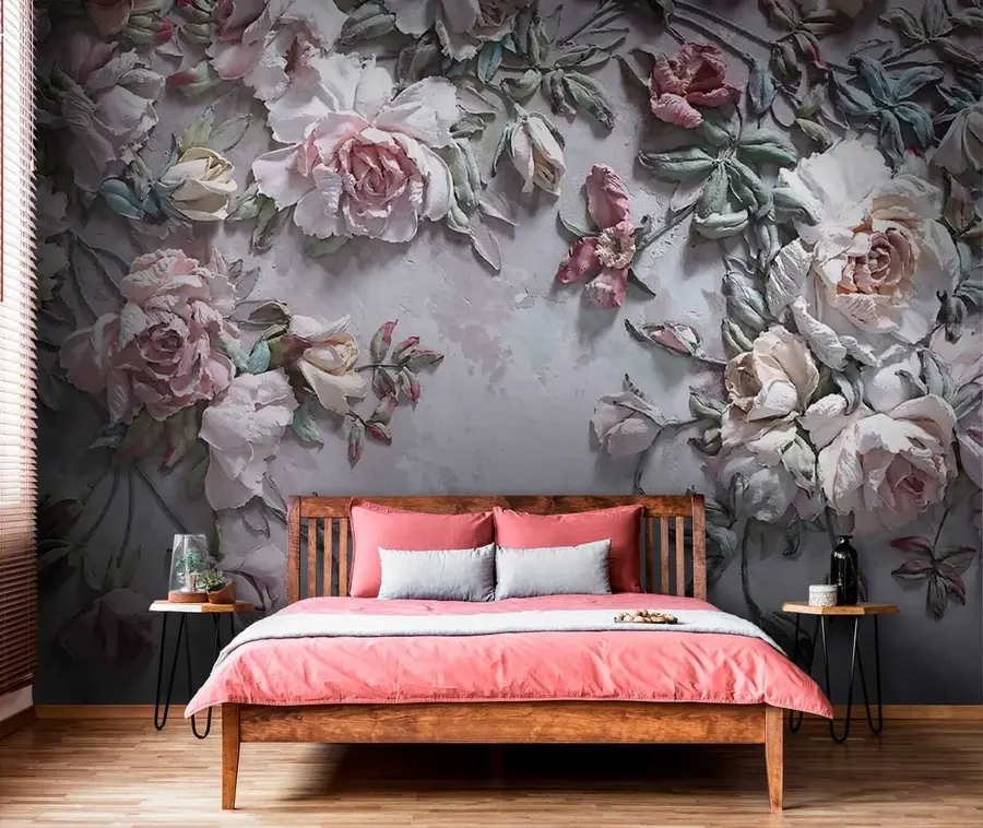 Carta da parati 3D Fiori Rose volumetriche sul muro n. u31869