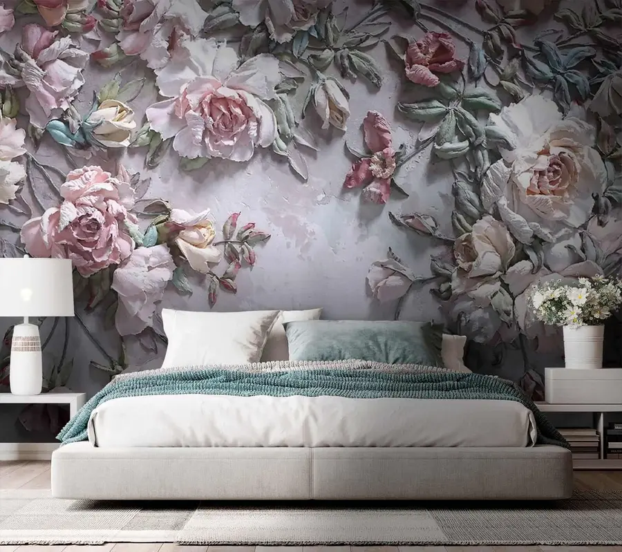 Carta da parati 3D Fiori Rose volumetriche sul muro n. u31869