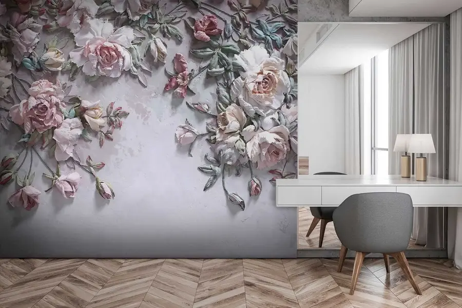 Carta da parati 3D Fiori Rose volumetriche sul muro n. u31869