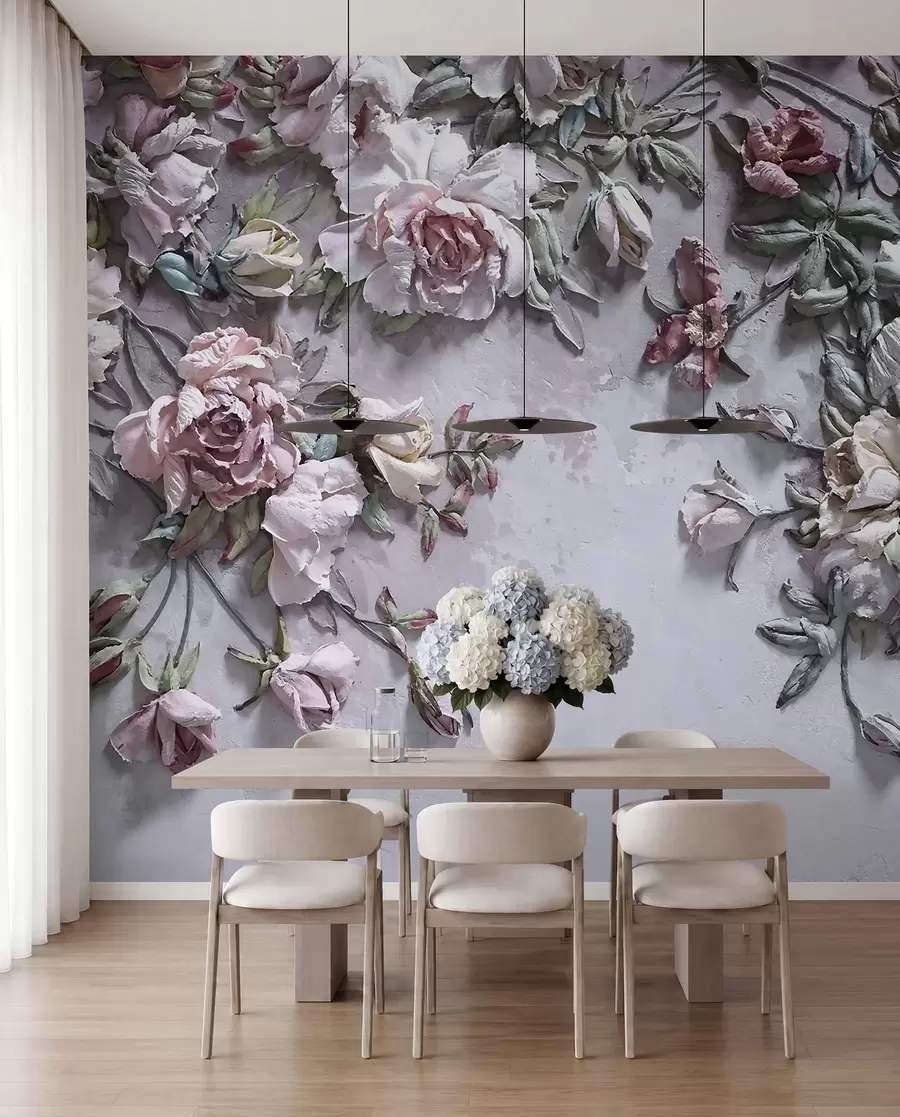 Carta da parati 3D Fiori Rose volumetriche sul muro n. u31869