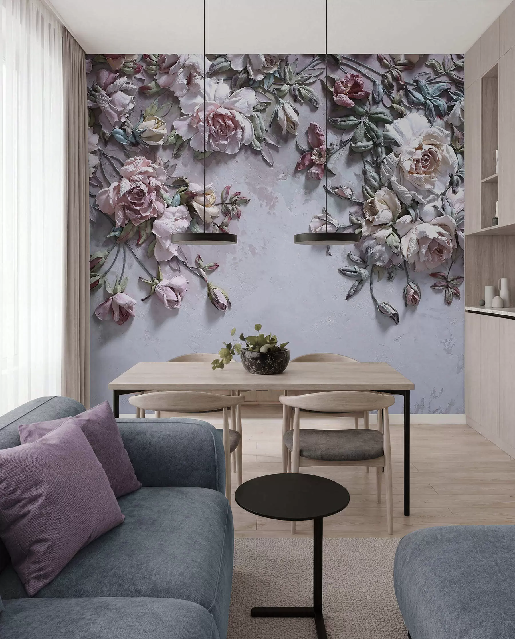 Carta da parati 3D Fiori Rose volumetriche sul muro n. u31869