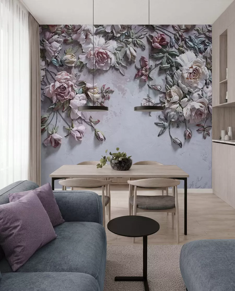 Carta da parati 3D Fiori Rose volumetriche sul muro n. u31869