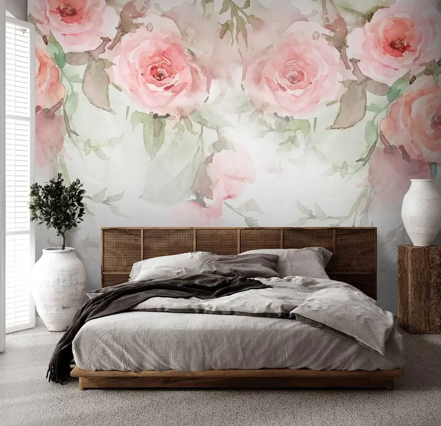 Carta da parati con rose Rose ad acquerello rosa n. u34659