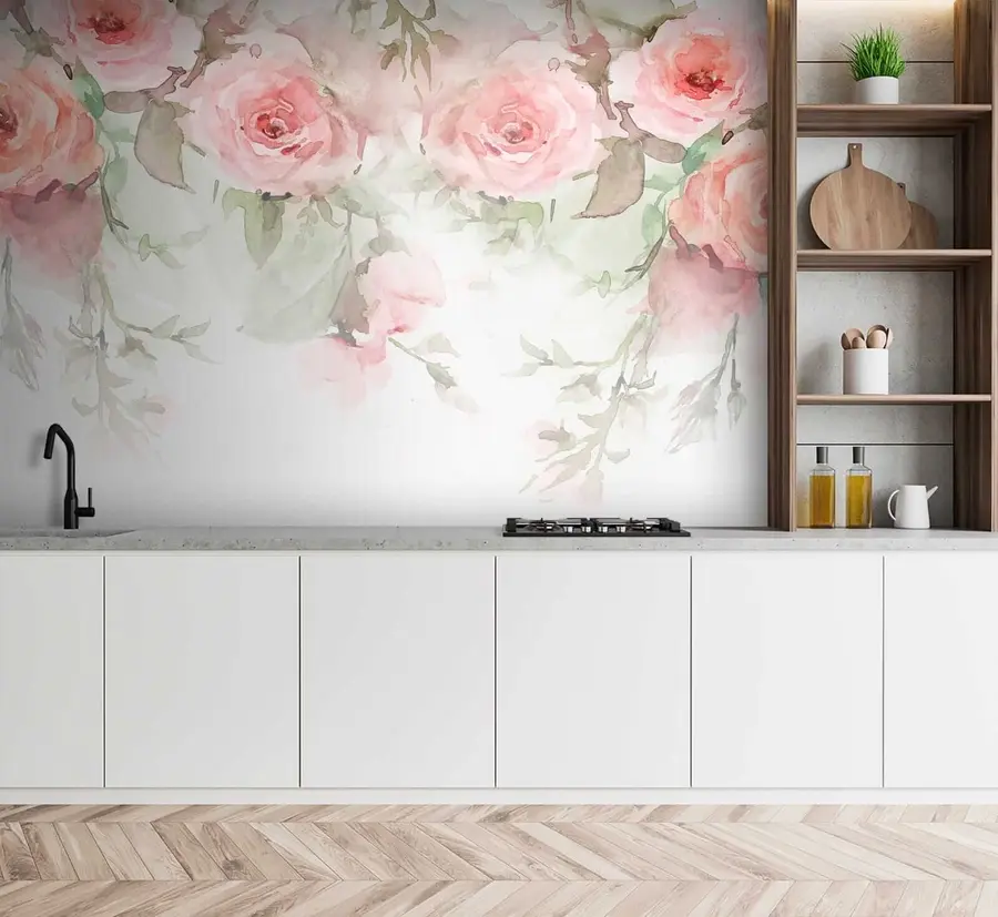 Carta da parati con rose Rose ad acquerello rosa n. u34659