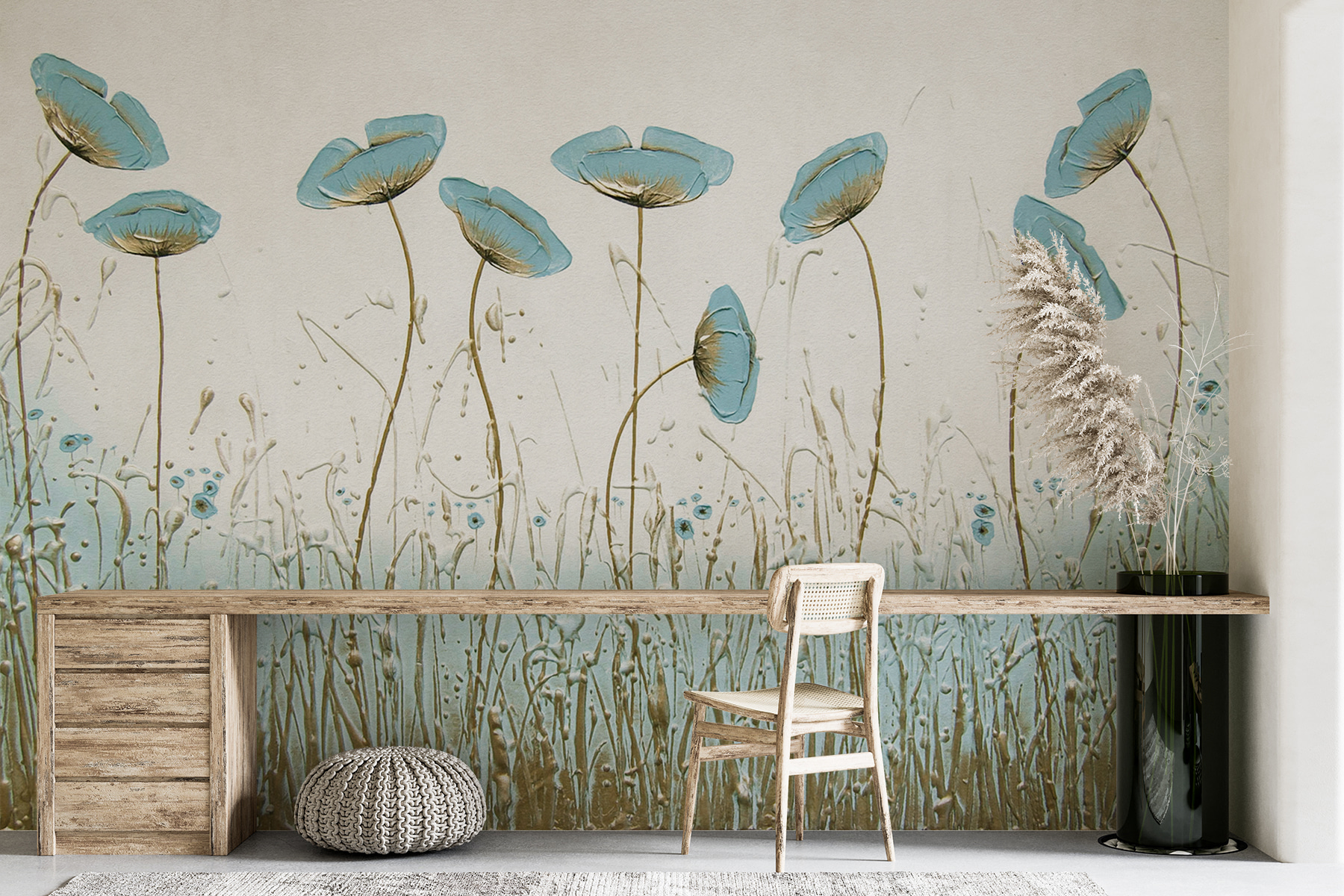 Carta da parati murale con fiori bianchi 3D, stucco floreale, decorazione per la casa - Italia