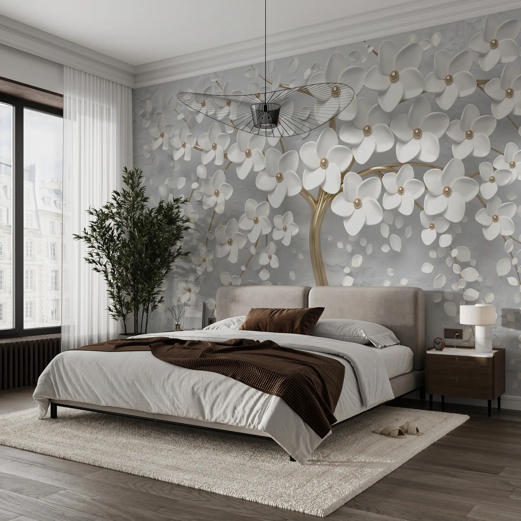Carta da parati 3D Fiori Albero fiorito con fiori grandi n. u37065