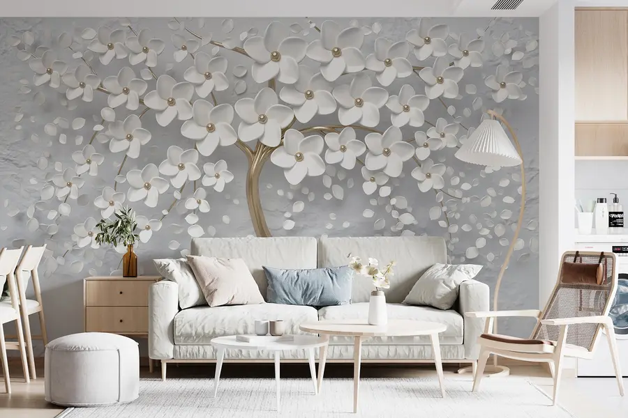 Carta da parati 3D Fiori Albero fiorito con fiori grandi n. u37065