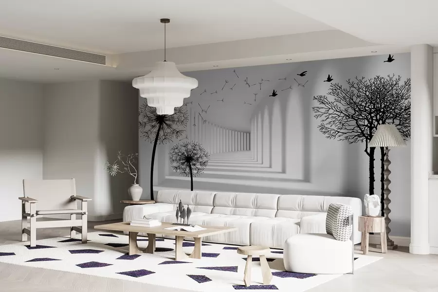 carta da parati Tunnel 3d e denti di leone nr. u37803