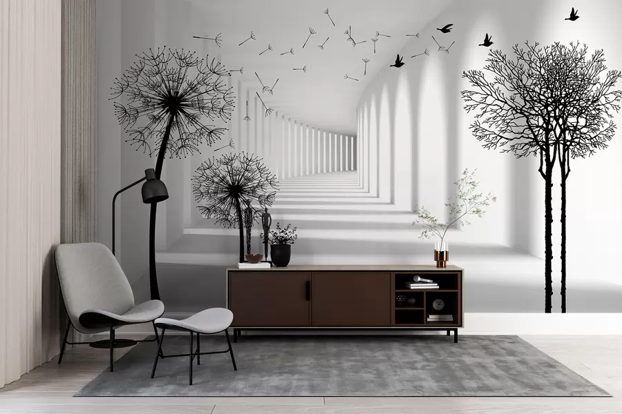 carta da parati Tunnel 3d e denti di leone nr. u37803