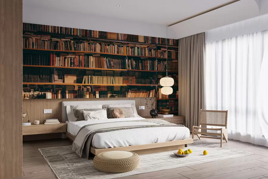 Carta da parati che aumenta lo spazio Una grande biblioteca