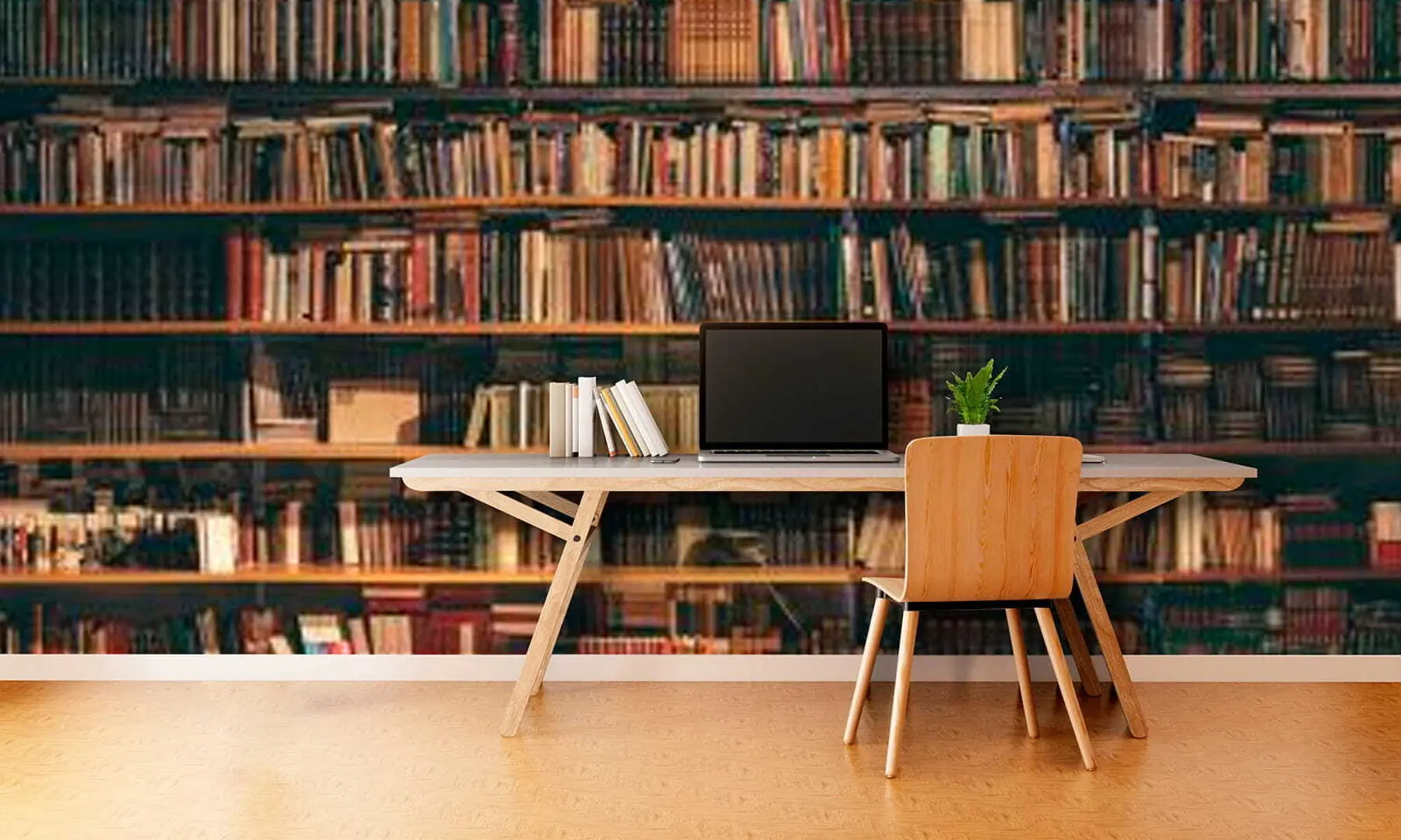 Carta da parati che aumenta lo spazio Una grande biblioteca