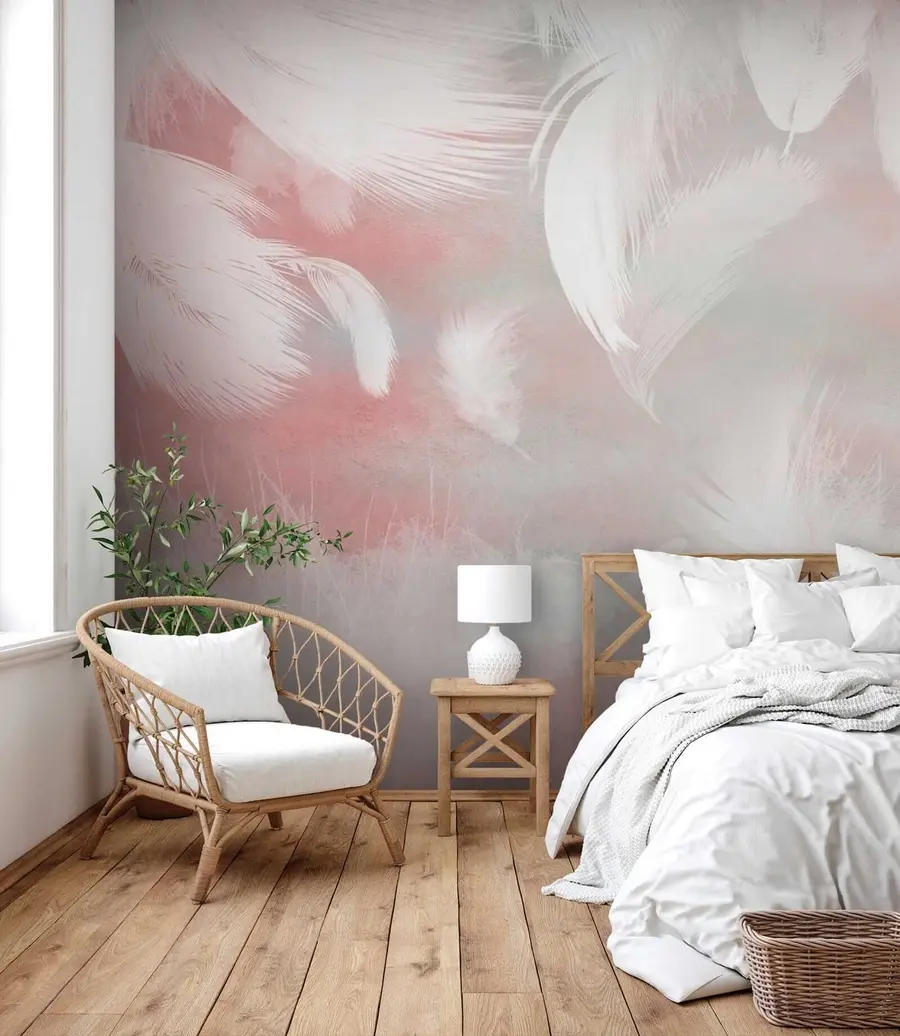carta da parati Piume bianche su sfondo rosa nr. u41755