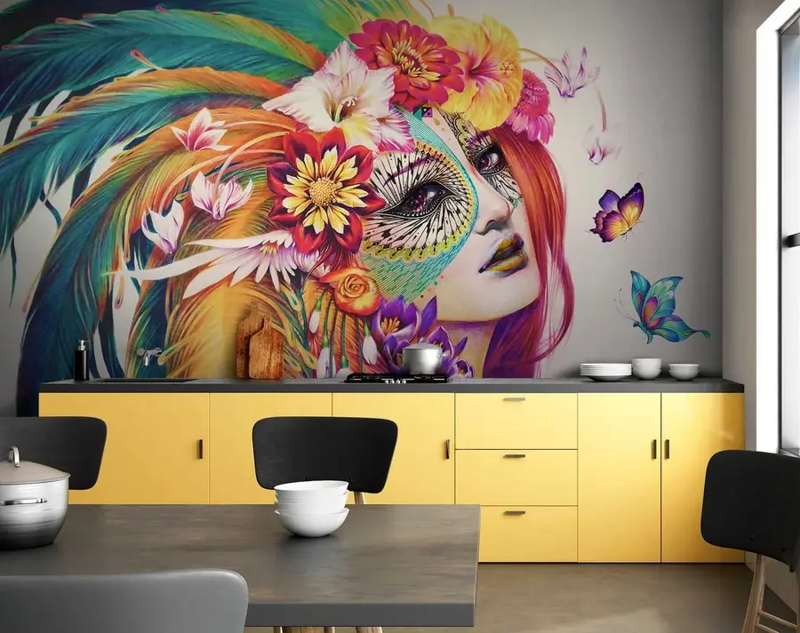 carta da parati Ragazza con piume e fiori nr. u46277