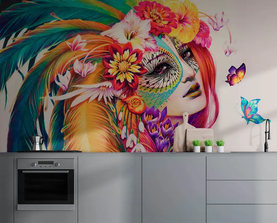 carta da parati Ragazza con piume e fiori nr. u46277