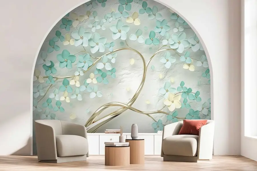 Carta da parati 3D Fiori Albero con fiori blu n. u52550