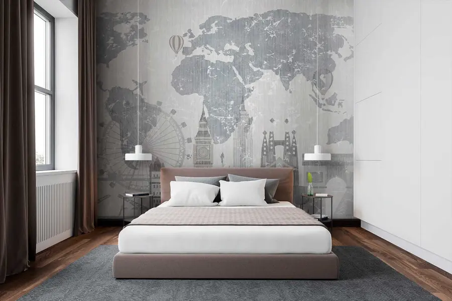 carta da parati Mappa del mondo in toni di grigio nr. u53138