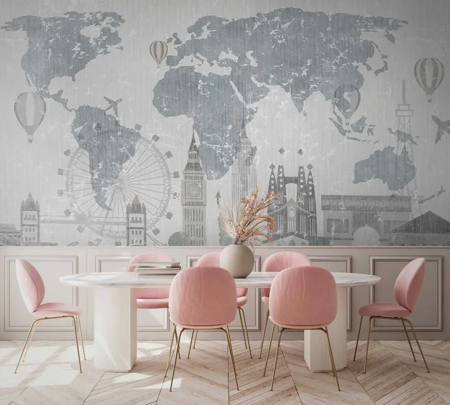 carta da parati Mappa del mondo in toni di grigio nr. u53138