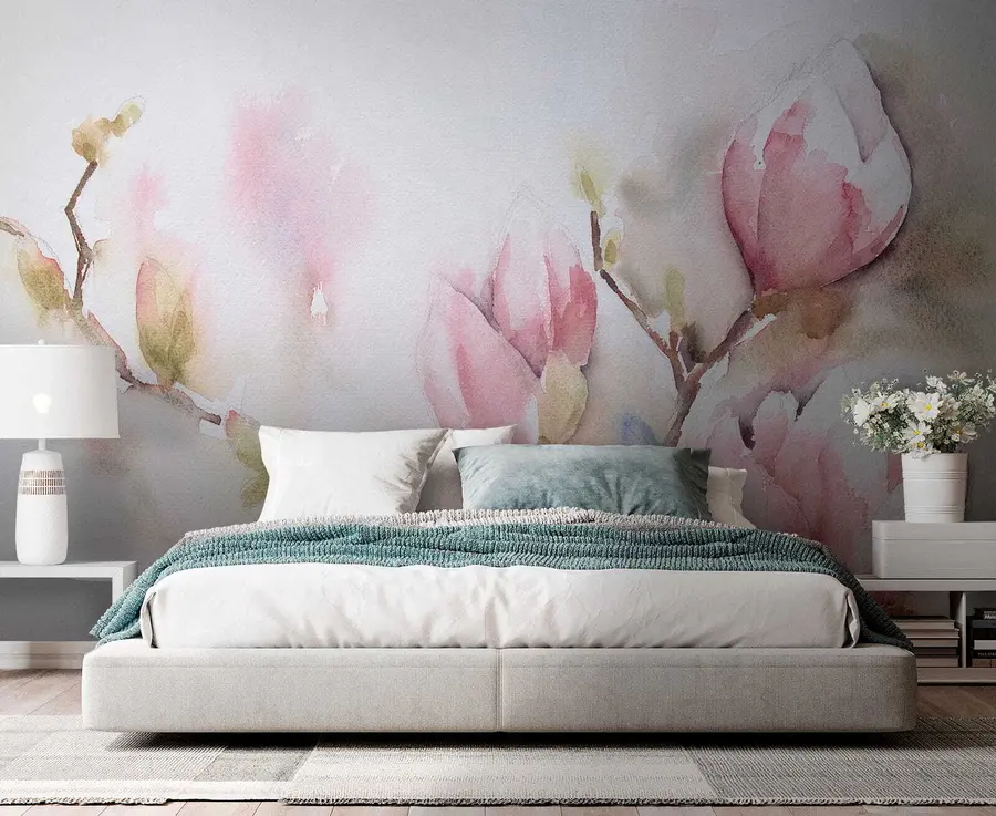 Carta da parati Floreale Fioritura di magnolie, pittura ad acquerello n. u53757