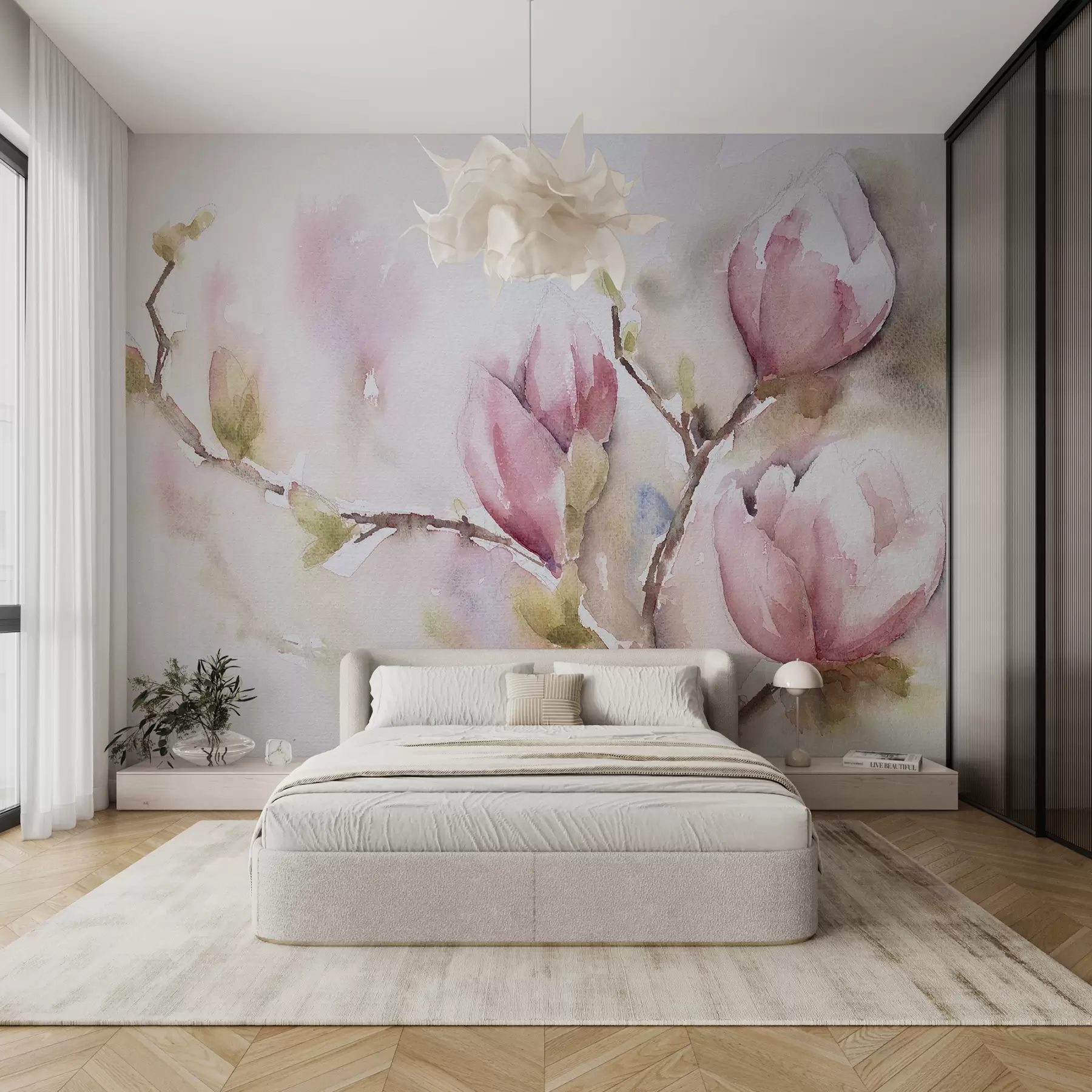 Carta da parati Floreale Fioritura di magnolie, pittura ad acquerello n. u53757
